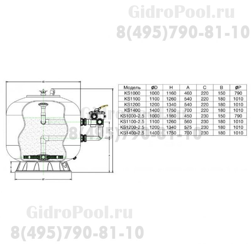Фильтр FS1000, шпул. навивки, d.1000мм, 32м³/час, бок. подкл. 2