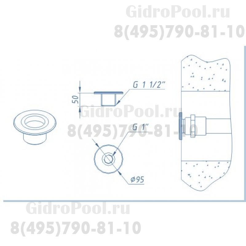 Форсунка подсоединения подводного прожектора / на плитку