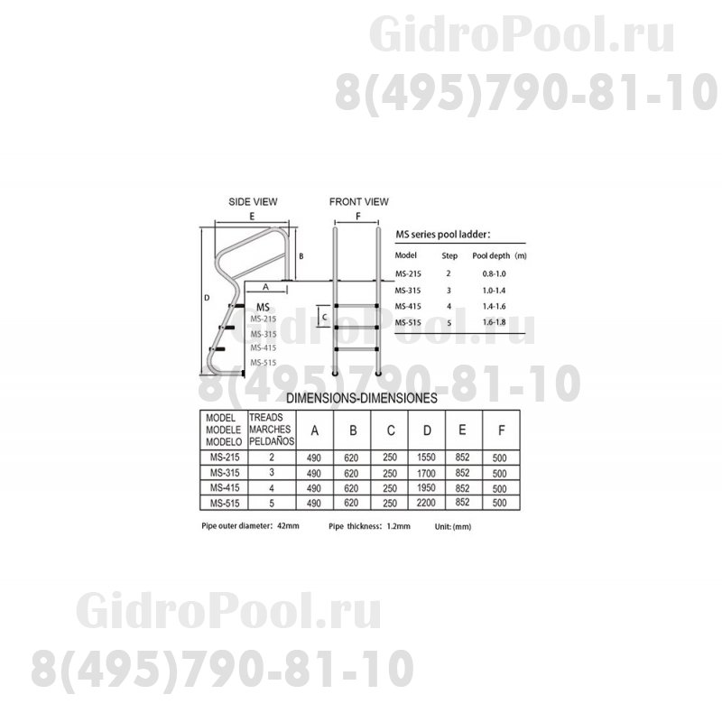 Лестница 5 ступеней EASY ACCESS Mayer Schwimmbad AISI 304 MS-515