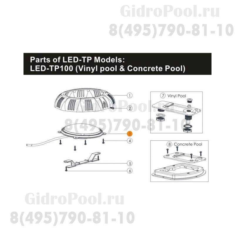 Лампа прожектора (12Вт/8В) LED-P100 LED (Automatic) (RGB) Emaux 04011112
