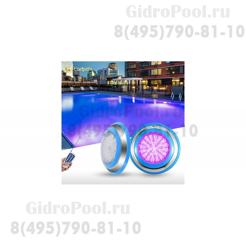 Прожектор накладной из нерж. стали рамка синяя (18Вт/12В) LED RGB с пультом Tadpole JKD-YC230-SP