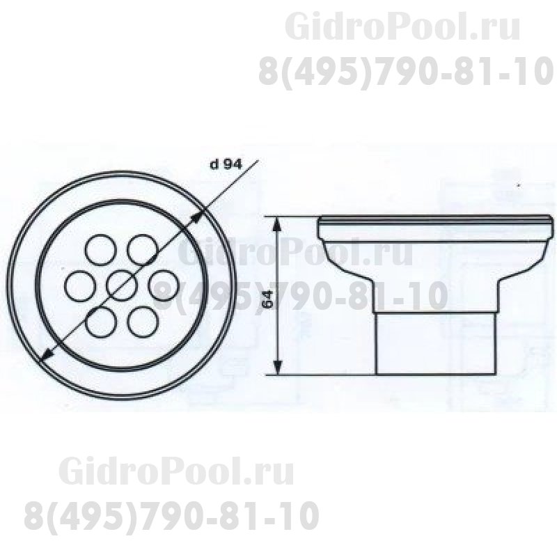 Форсунка возврата воды донная из нерж. стали (универсал. прямой подачи) M.FD.P
