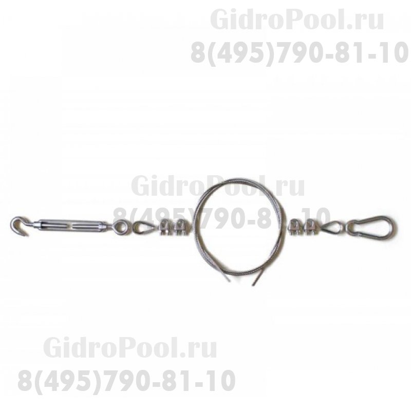 Крепления и трос для дорожки (1 талреп нерж 10 мм.; 4 зажима; 2 коуша 8 мм, 1 карабин Трос 4мм 26м)