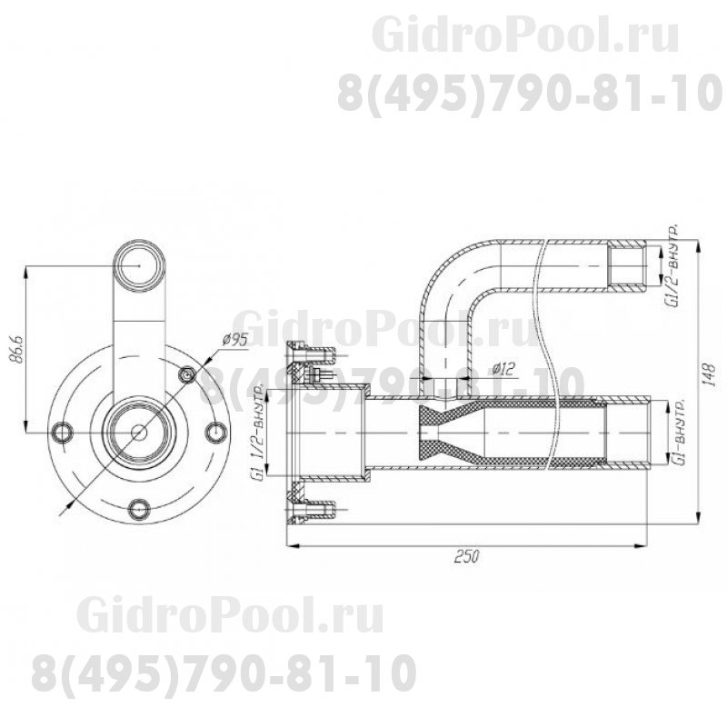 Форсунка гидромассажная, 7м3/ч подкл. G1