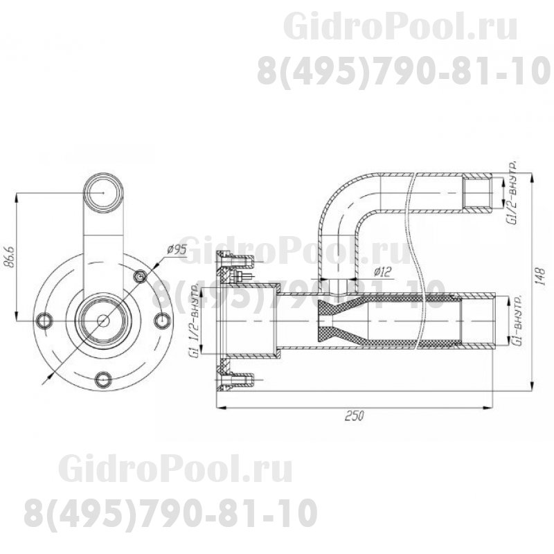 Форсунка гидромассажная, 7м3/ч подкл. G1