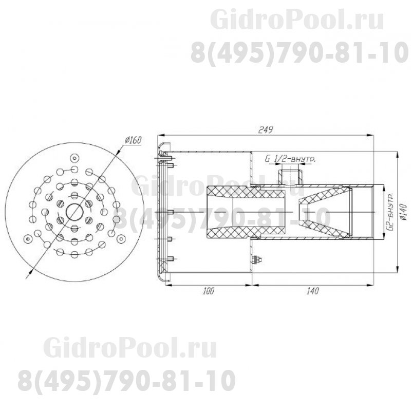 Форсунка гидромассажная, 20м3/ч, подкл. G2