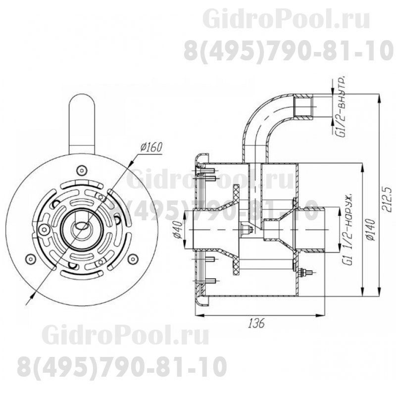 Форсунка гидромассажная, 12-17м3/ч, подкл. G1,5