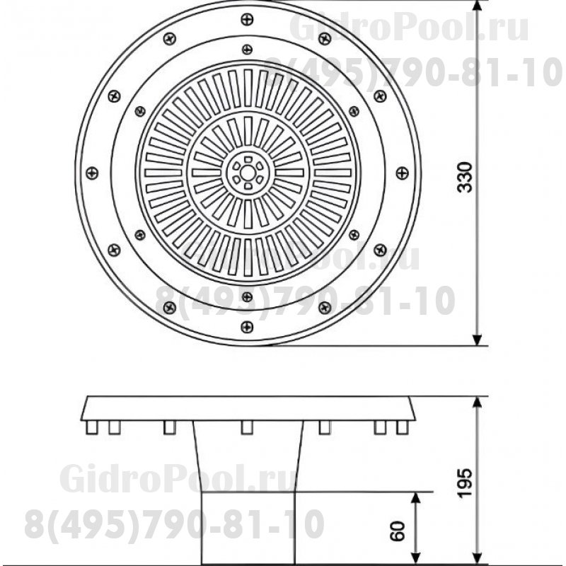 Водозабор Д.295мм, d90(клей) с накладкой из ABS-пластика, под пленку