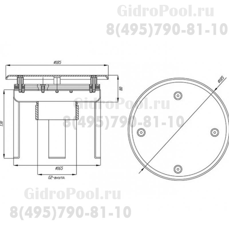 Водозабор с антивихр. крышкой д.165 (плёнка) G2