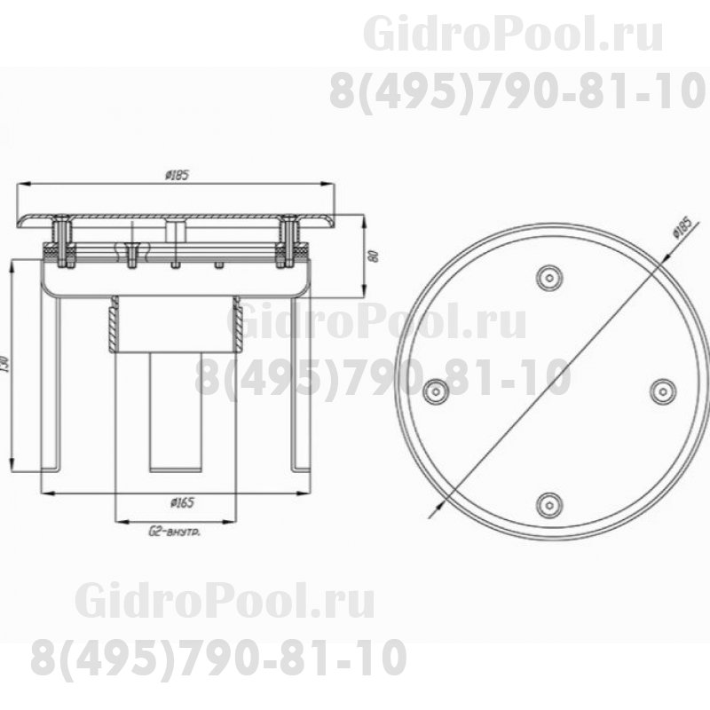 Водозабор с антивихр. крышкой д.165 (плёнка) G2
