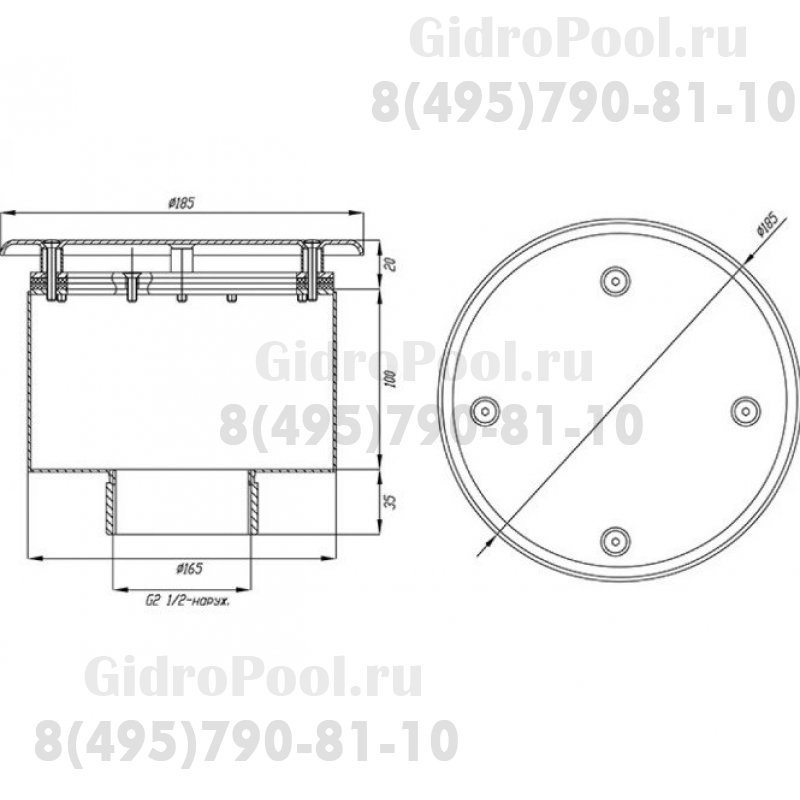 Водозабор с антивихр. крышкой д.165х100 (плёнка) G2,5