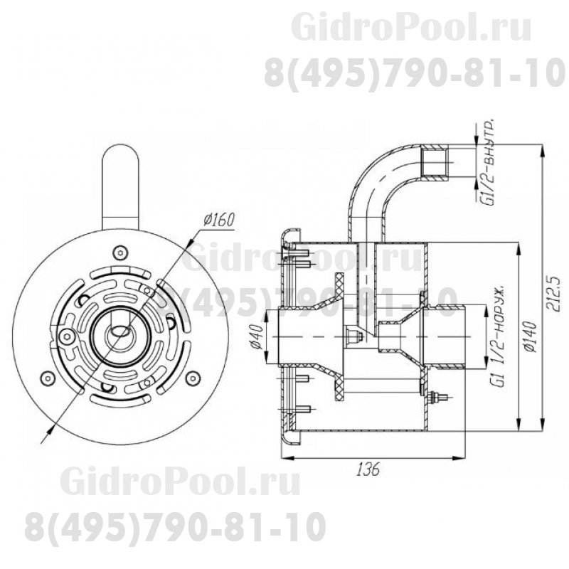Форсунка гидромассажная, 12-17м3/ч, подкл. G1,5