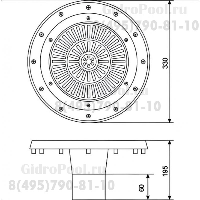 Водозабор Д.295мм, d90(клей) с накладкой из нерж. ст., под пленку