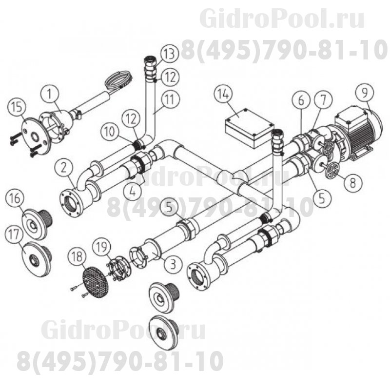 Основной комплект Standard, RG-бронза, 4 форсунки, для бетон.бас., насос-1,5 кВт, 230 В