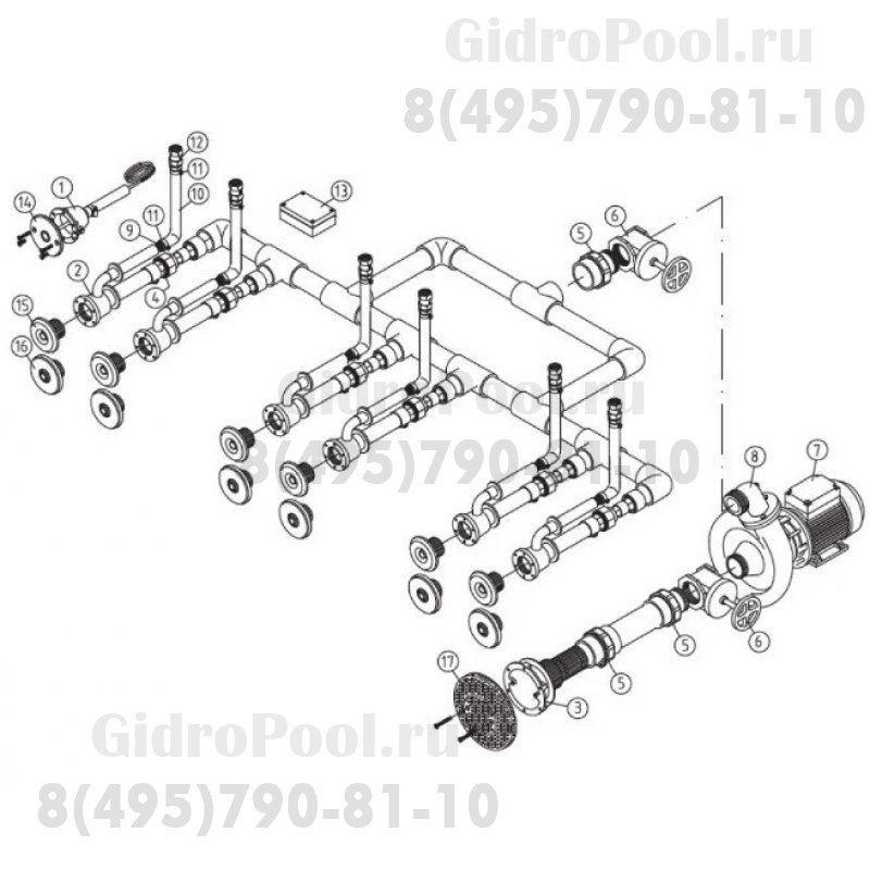 Основной комплект Standard, RG-бронза, 6 форсунок, для бетон.бас. насос-1,5 кВт, 230 В
