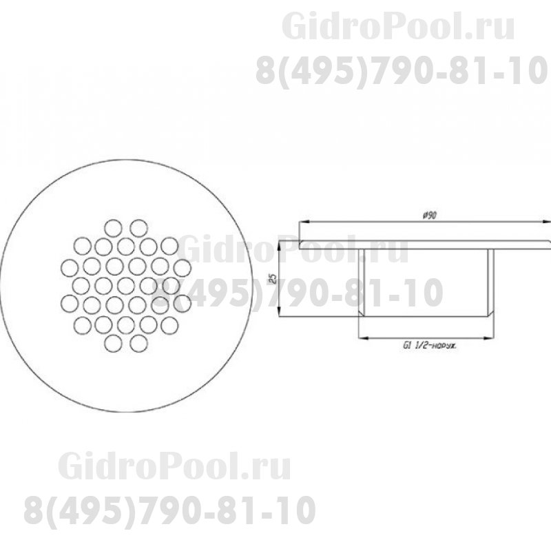 Форсунка аэромассажная нерж. AISI-304 для бетонного бассейна G1½