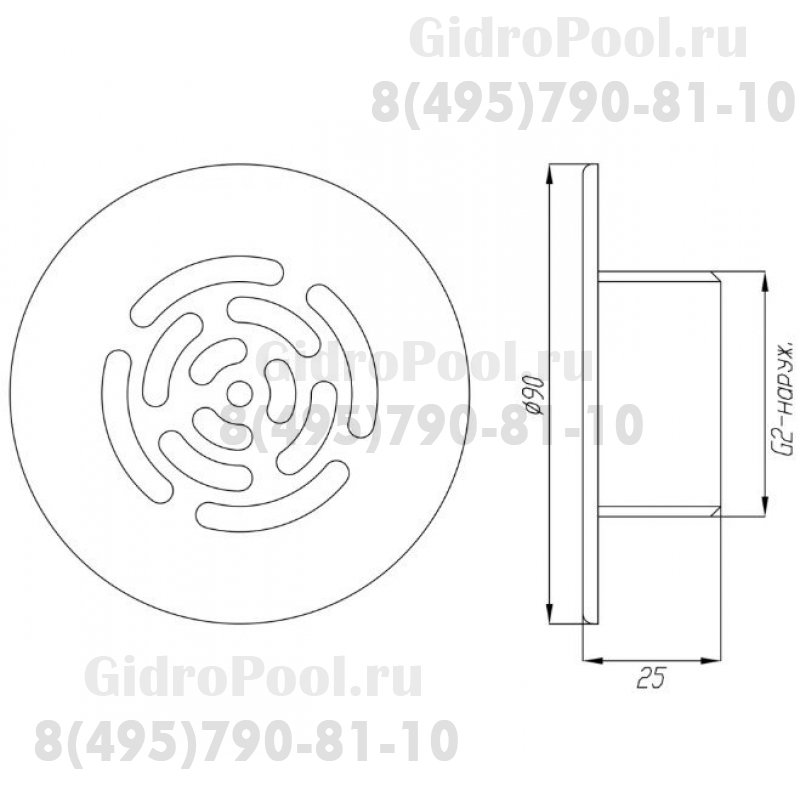 Форсунка аэромассажная нерж. AISI-316 для бетонного бассейна G2
