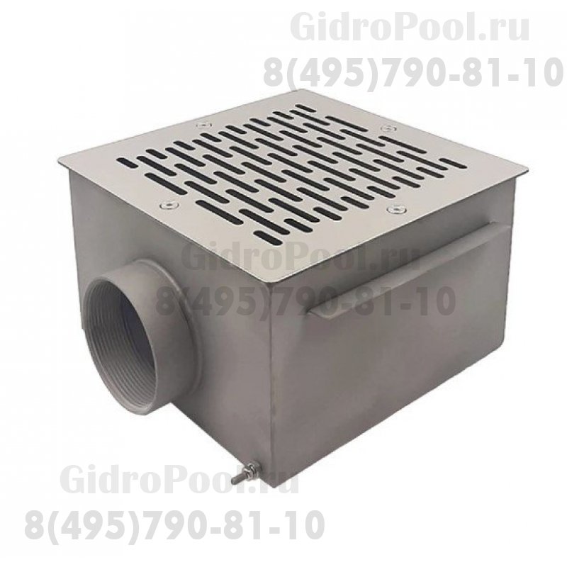 Донный слив квадратный 200х200х120 нерж. AISI-316 подкл. внутр. 2,5