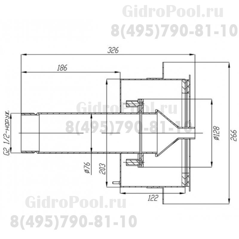 Противоток 150 м3/ч - 3 сопла (закладная деталь с лицевой панелью)
