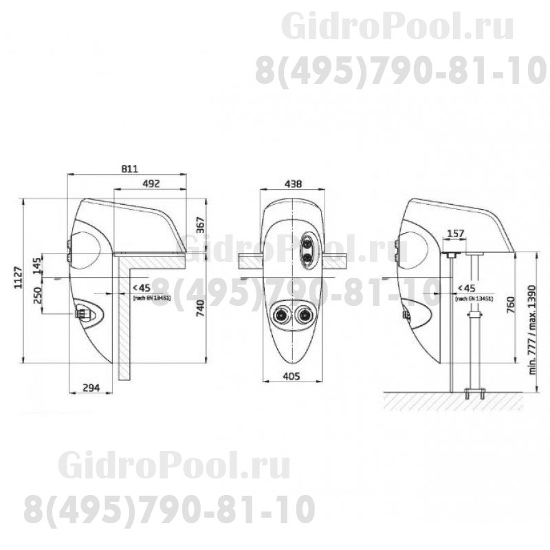 Противоток навесной одноструйный (54 м3/ч 380В) c LED элем.(белый) Badu Jet Riva
