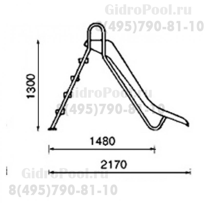 Горка прямая Pranaslide, выс 1,8м., поручни из алюм., цвет синий, Astralpool