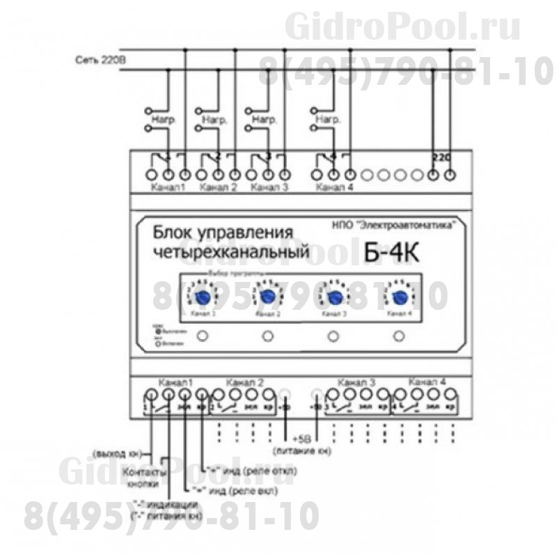Блок управления для сенсорной пьезокнопки ВБз27R1SN-C-12T, 220B, 4 канала /Б-4К