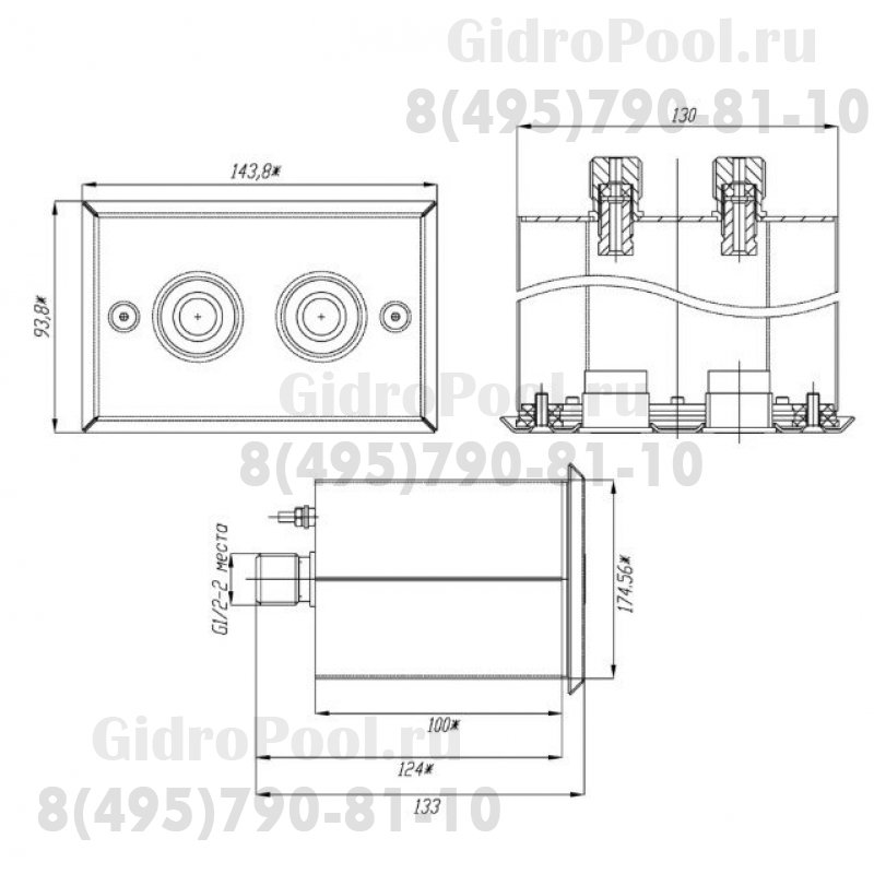 Адаптер для двух сенсорных пьезокнопок нерж. сталь AISI-304 с квадратной лицевой панелью /АД.02.2-01