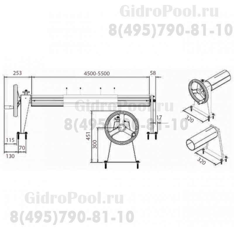 Сматывающее устройство Mural 4,6-6,6м со стационарными опорами и электроприводом