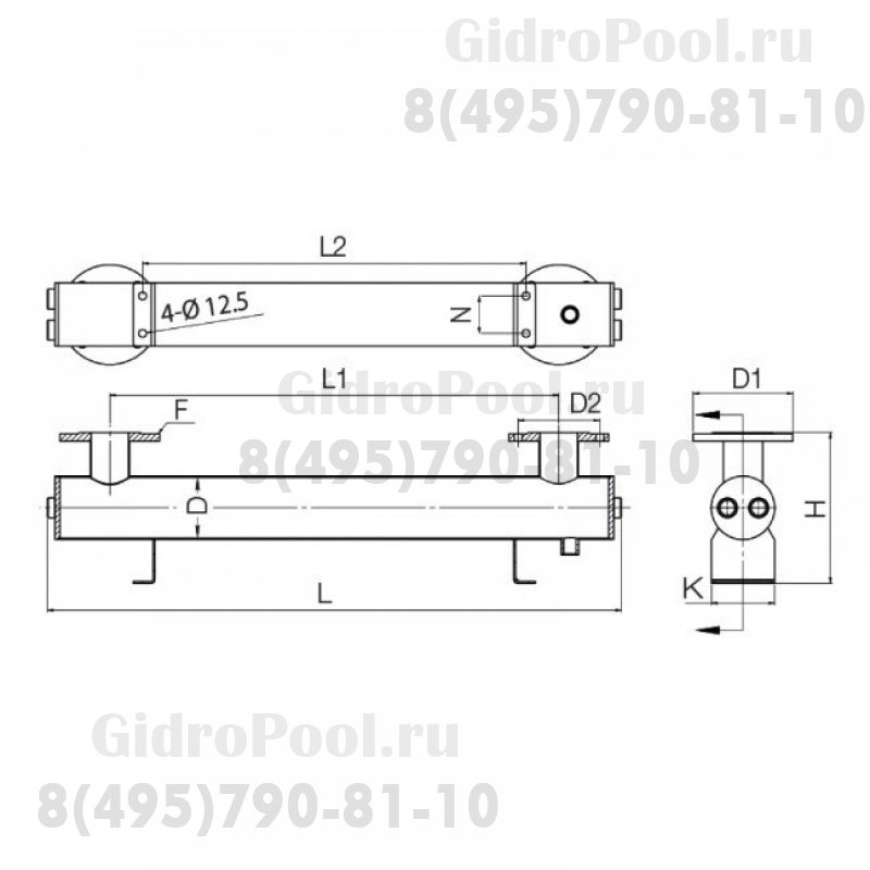 Ультрафиолетовая установка GLS, 5х80 Вт, 66 м³/час, DN80, AISI304, 220В /GLS-5-80-DN80/