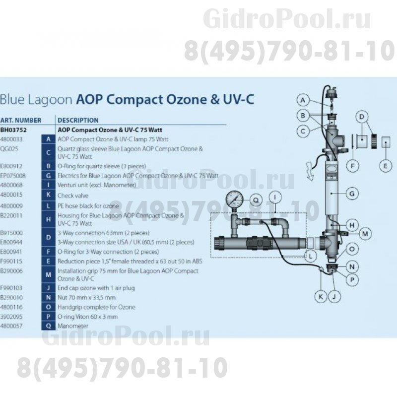 Ультрафиолетовая установка с озонатором Blue Lagoon Ozone UV-C 75000, VGE (произведена замена BH03752 на BH12752)