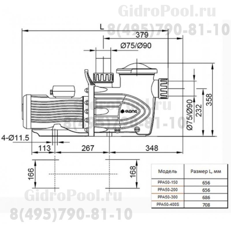 Насос PPA50-200 с префильтром 29,1м³/час(10м), 3ф/380В, 1,9/1,5 кВт