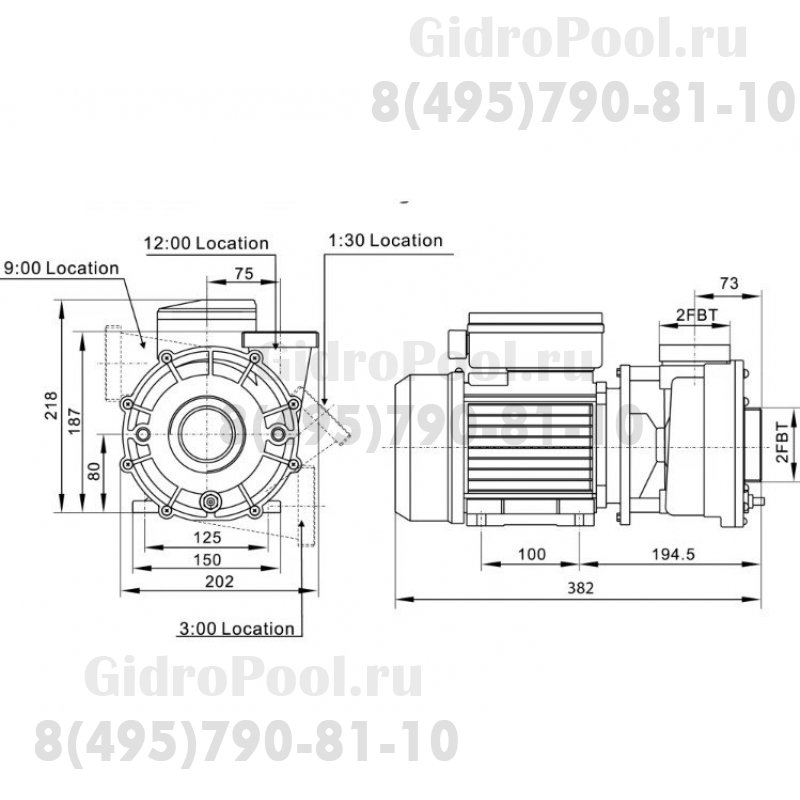 Насос LP150 без префильтра 25м³/час(8м), 1ф/220В, 1,1кВт/5,8А, PoolKing