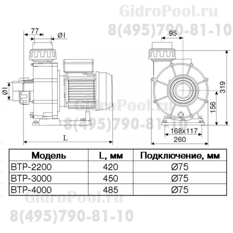 Насос BTP-4000/STP-4000 без префильтра 77,1м³/час(8м), 3ф/380В, 4,7/4 кВт