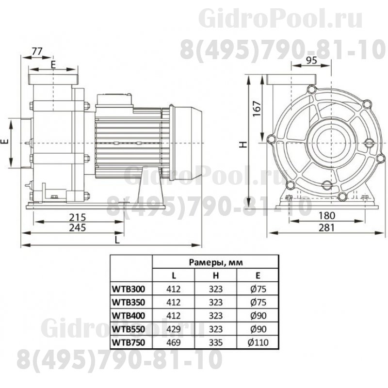 Насос WTB350 (WTB250), без префильтра, 52м³/час, 220В