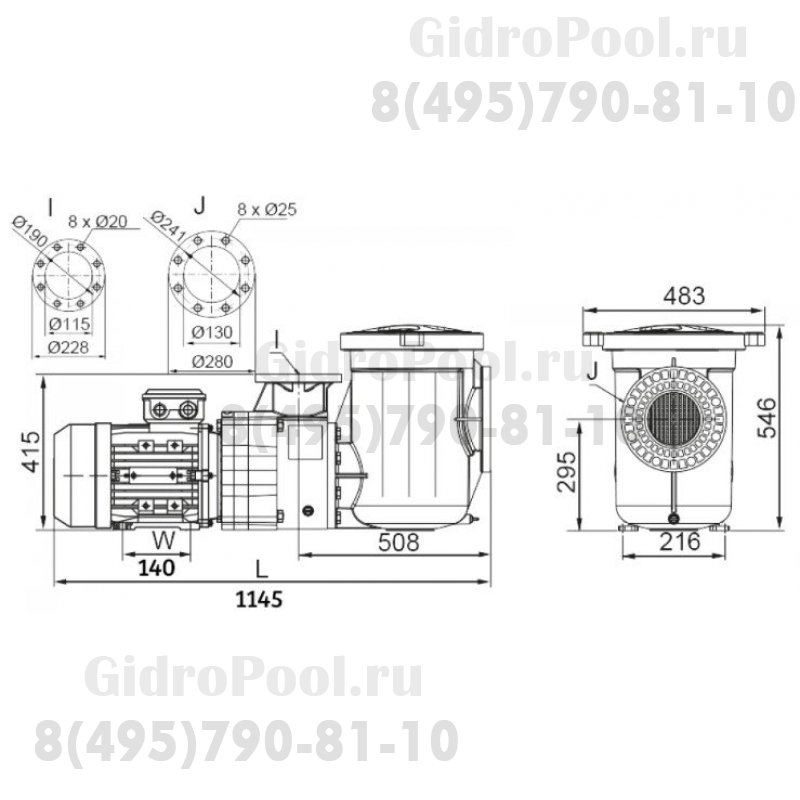 Насос FCP-15AN с префильтром 148-161м³/час(14-10м), 3ф/380В, 12,5/11 кВт