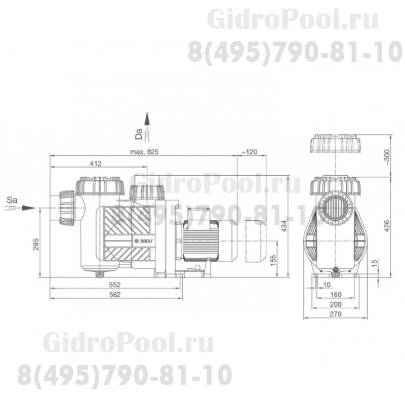 Насос BADU Prime 25, с префильтром, 25 м³/ч, 1,85/1,30 кВт, 220В