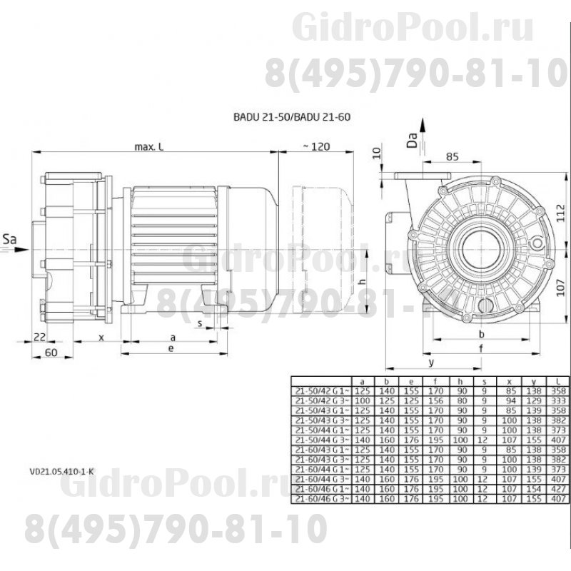 Насос BADU 21-50/43 G, без префильтра, 38 м³/ч, 2,3 кВт, 220В