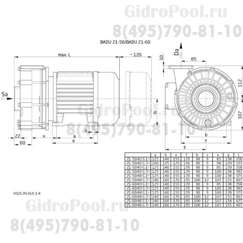 Насос BADU 21-50/42 G без префильтра 30 м³/ч, 1,33/1,10 кВт, 380 В