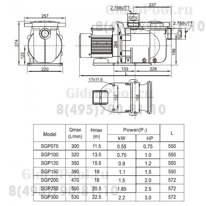 Насос (2,2кВт 220B 30 м3/ч h 8м в.ст.) Mayer Schwimmbad LX SGP300