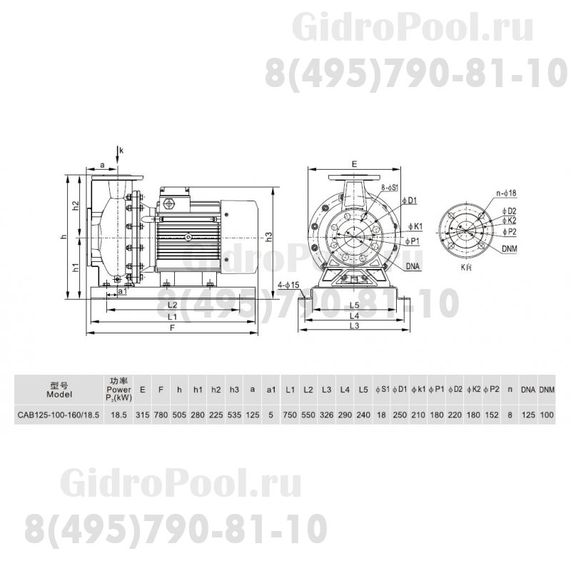 Насос нерж.ст. (18,5кВт 380B 240 м3/ч h 20м в.ст.IE3) Mayer Schwimmbad LX CAB125-100-160/18.5T