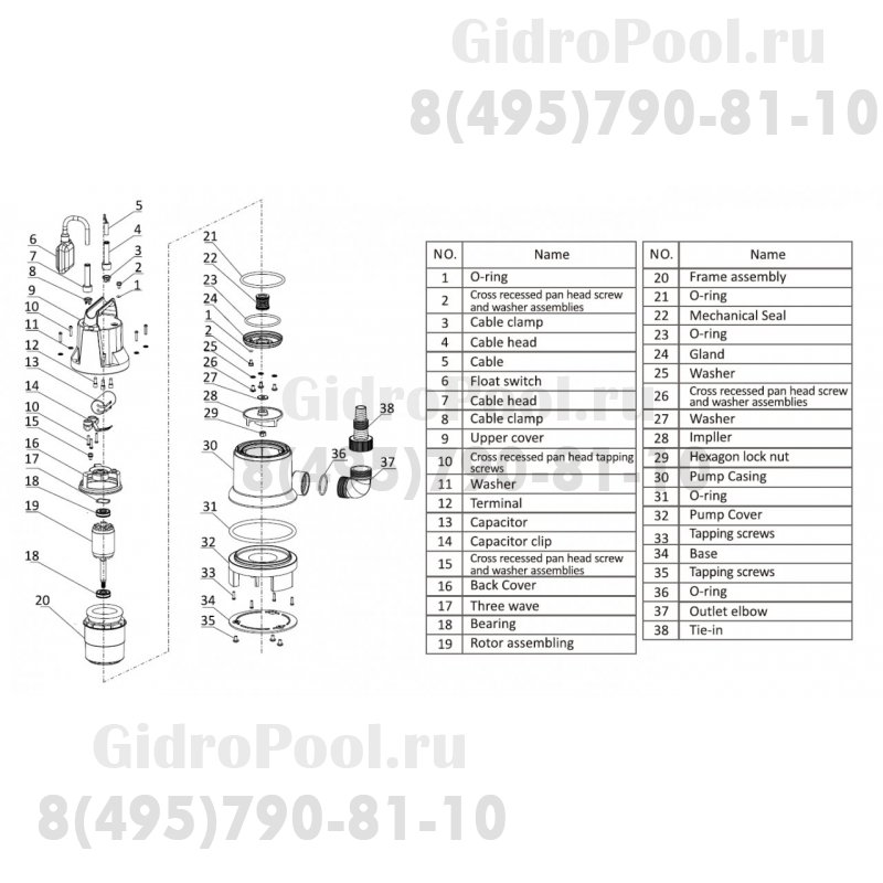 Насос погружной для грязой воды (0,5кВт 220B max 10 м3/ч max 7м в.ст.) Mayer Schwimmbad LX Q550B3