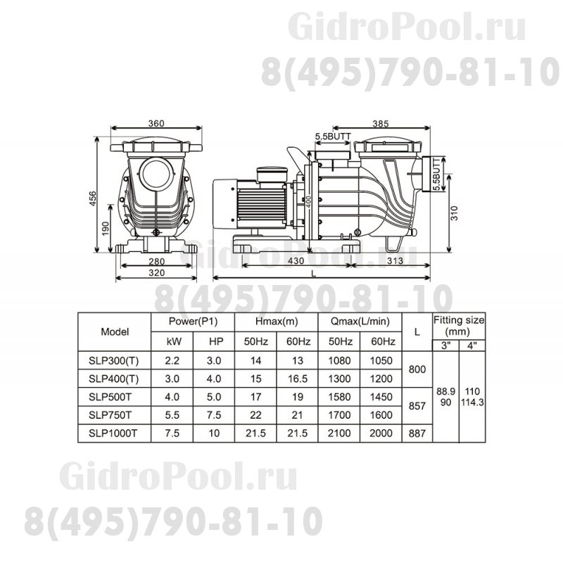 Насос (4кВт 380B 85 м3/ч h 10м в.ст.) Mayer Schwimmbad SLP500T