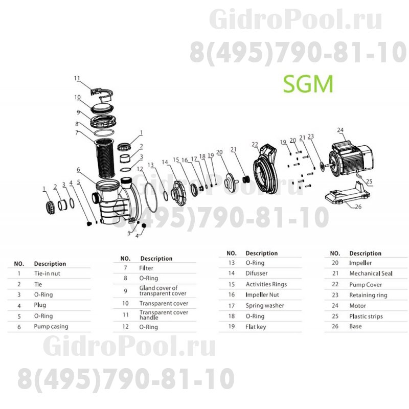 Насос (0,75кВт 220B 15 м3/ч h 8м в.ст.) Mayer Schwimmbad SGM100