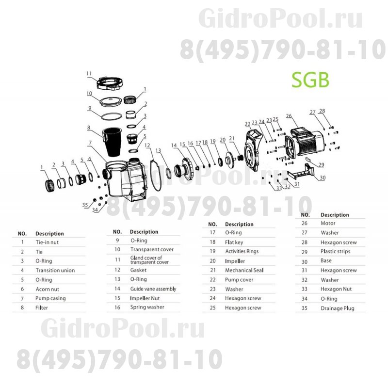 Насос (2,2кВт 220B 31,6 м3/ч h 8м в.ст.) Mayer Schwimmbad SGB300