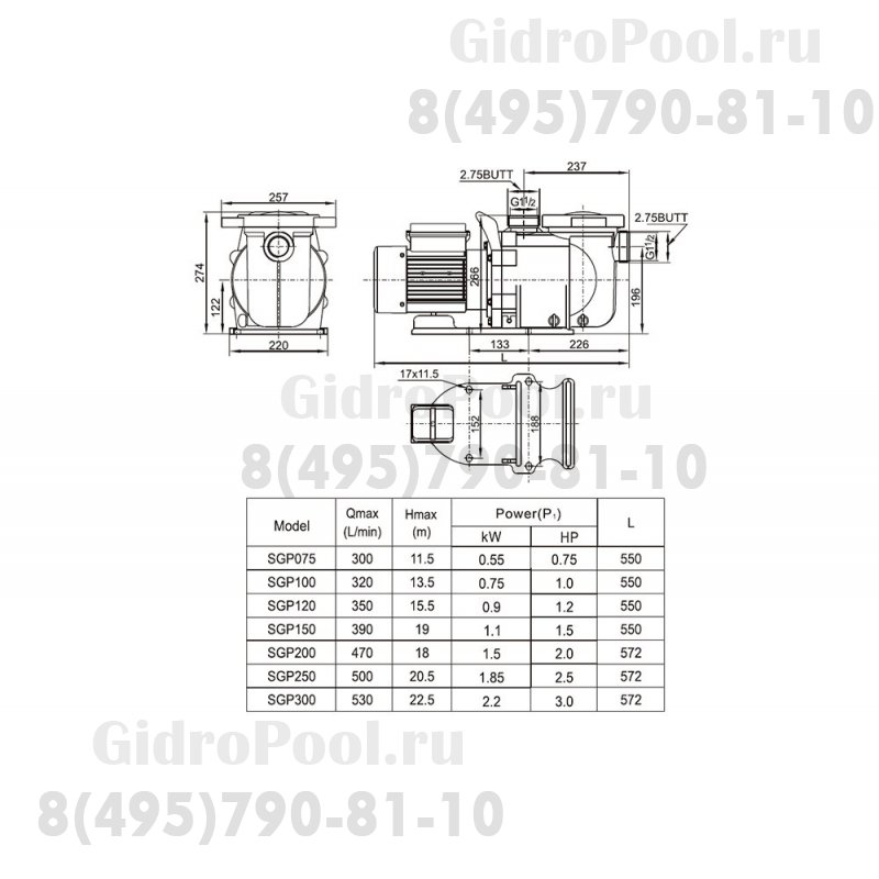 Насос (1,5кВт 380B 24,8 м3/ч h 8м в.ст.) Mayer Schwimmbad SGP200T