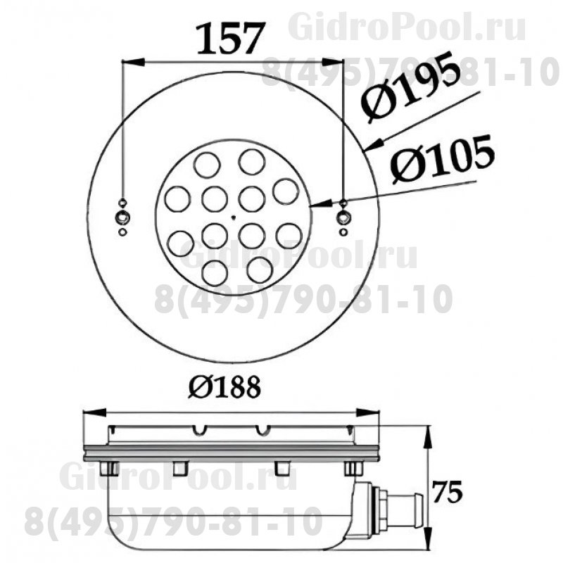 Светильник N606V, LED, белый холодный, встраиваемый, пленка, AISI-316, 12Вт, 12В AC