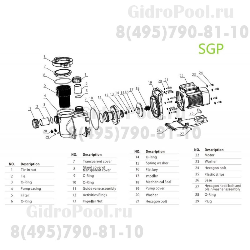 Насос (1,85кВт 380B 30 м3/ч h 8м в.ст.) Mayer Schwimmbad SGB250T