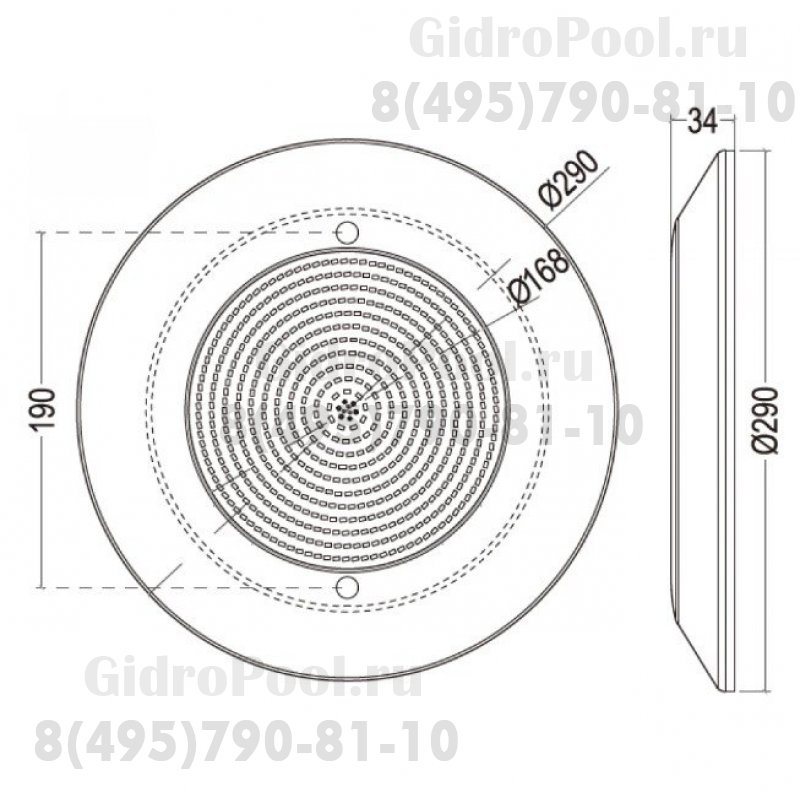 Светильник W808, LED, RGB 2 пр., накл.,пленка, без фланца, 35Вт, 12ВAC, AISI-316