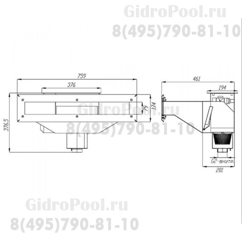Скиммер нерж. ст. AISI-304 с камерой долива и расширенной горловиной композит / СК.15.8.1