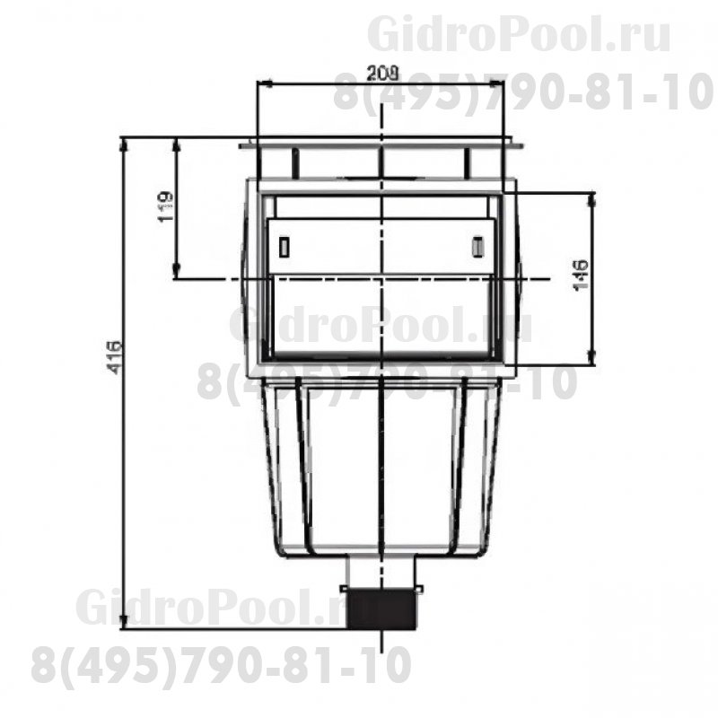 Скиммер из ABS-пластика, 15 л. cо стандарт. раструбом, подкл.внутр. 2